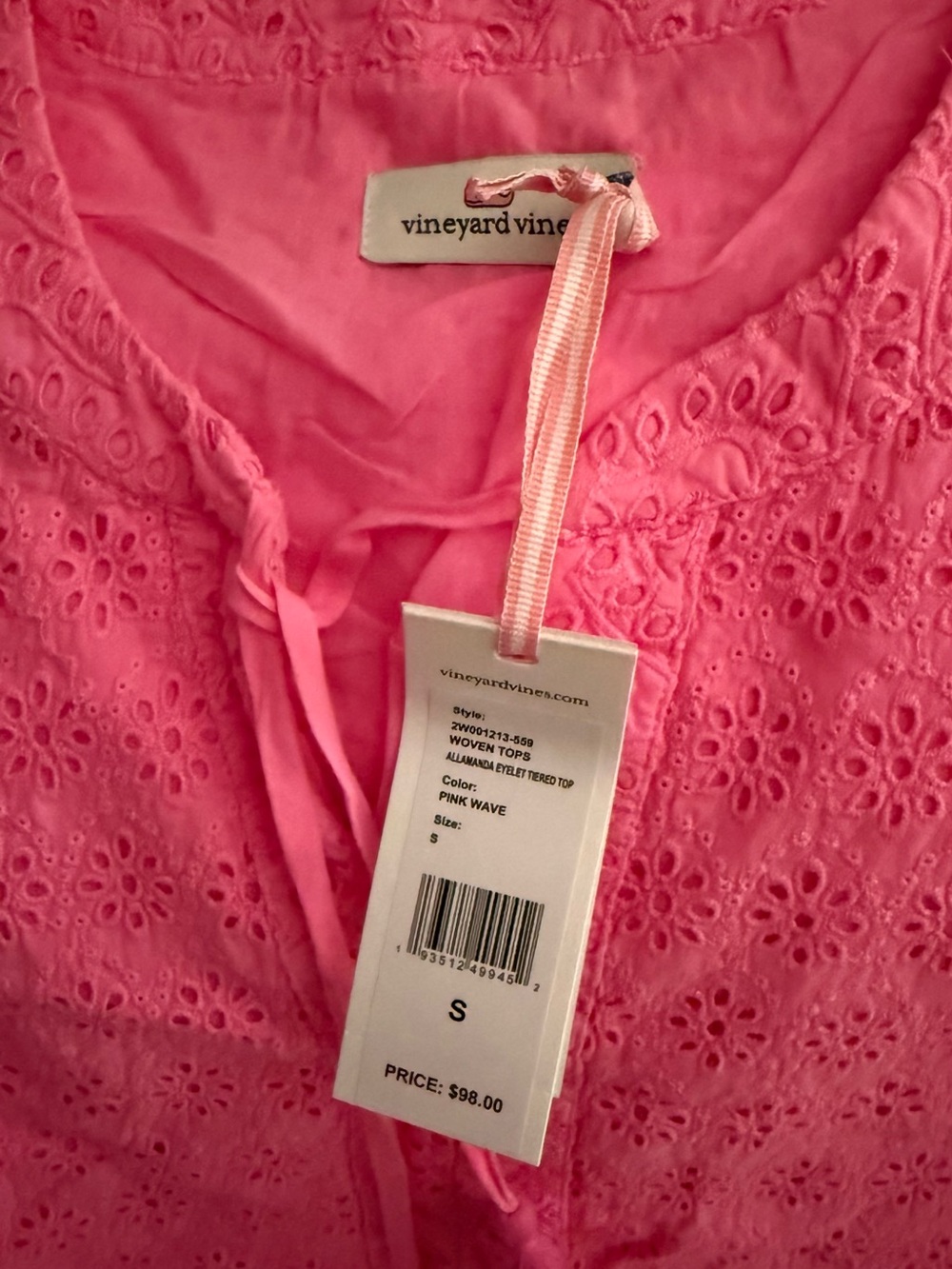 Vineyard Vines Pink Eyelet Tie-Front Blouse